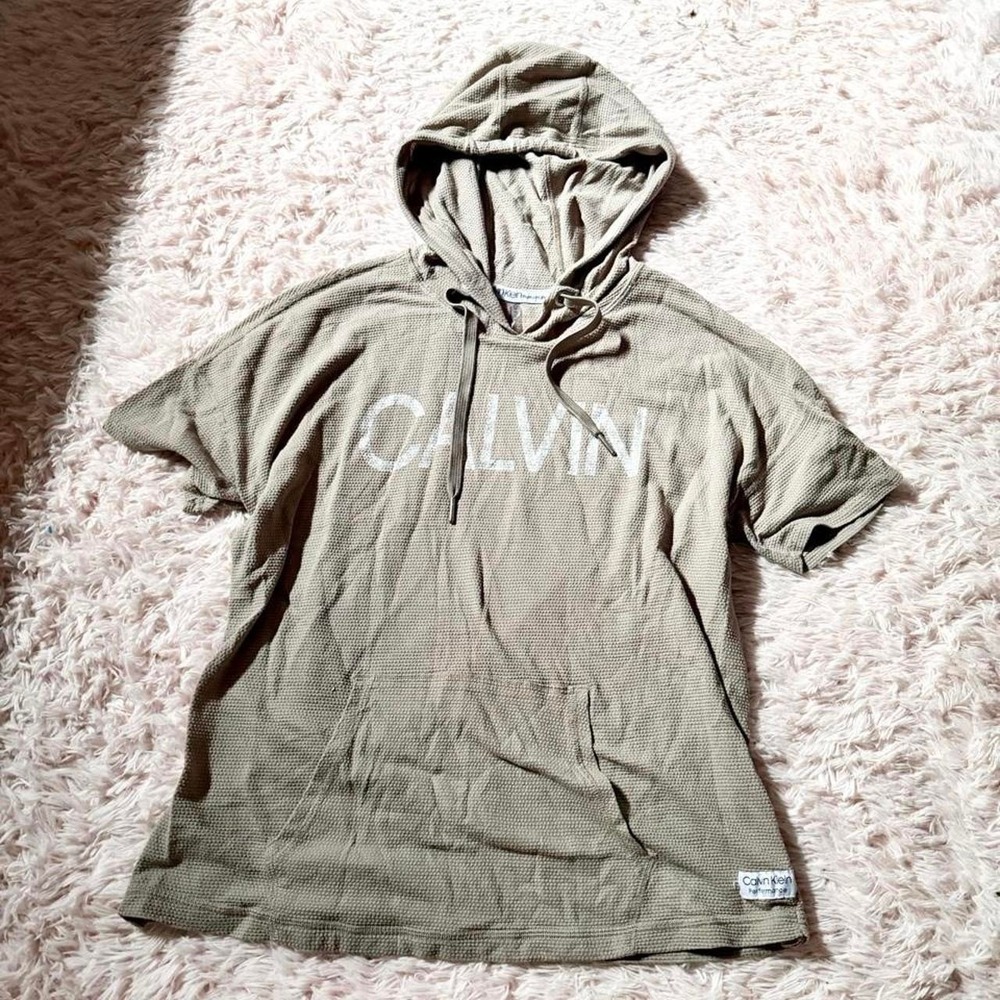 Calvin Klein Waffle Knit Muted Beachy Hamptons Oversized Hooded Tee Womens XL
